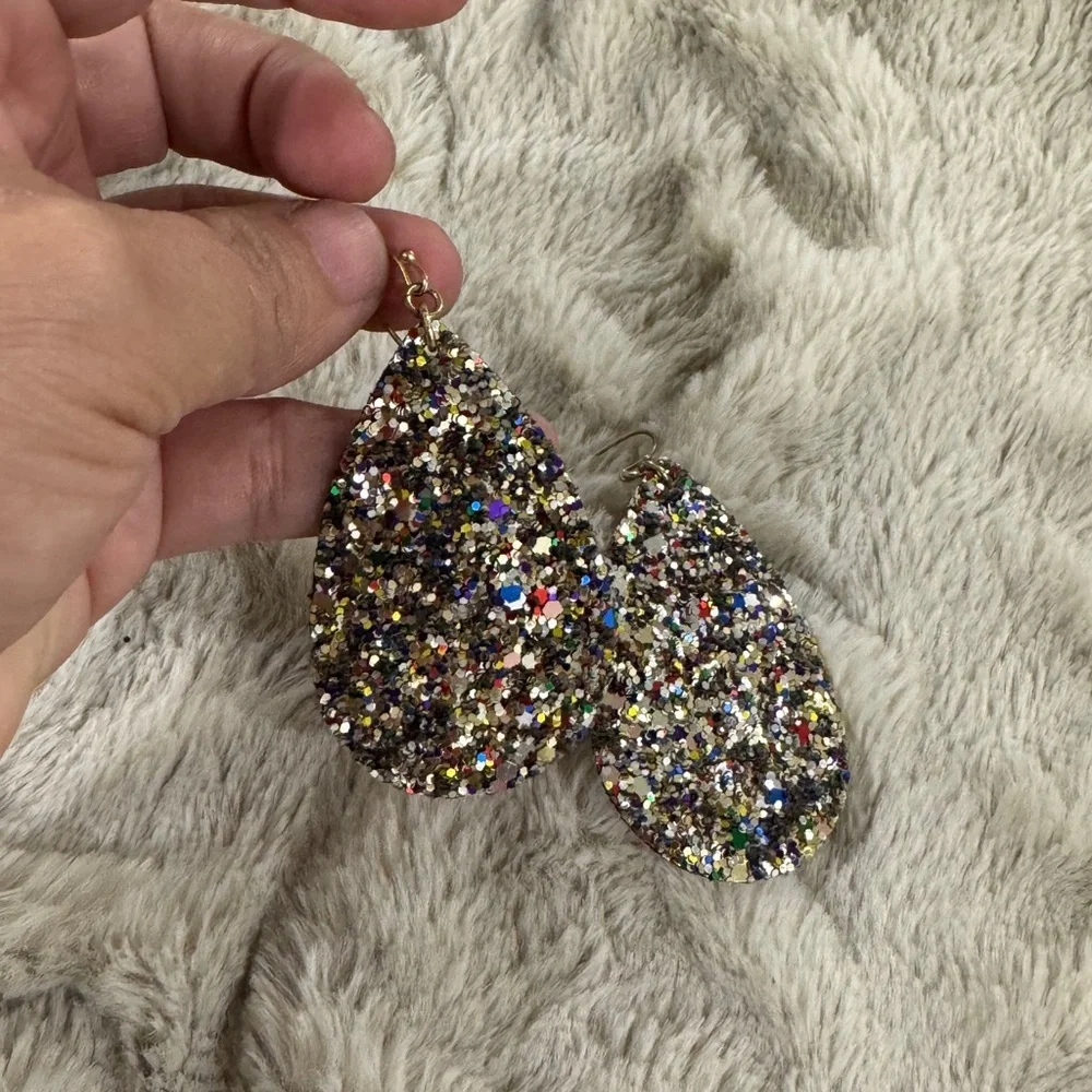 Multicolor Glitter Teardrop Earrings | Lightweight Party Statement - Picture 2 of 2